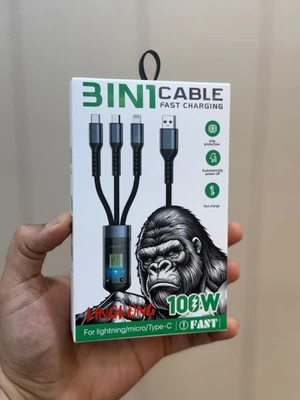 کابل 3 به 1 کنفی مدل 100W king kong / فست شارژ / LED دار